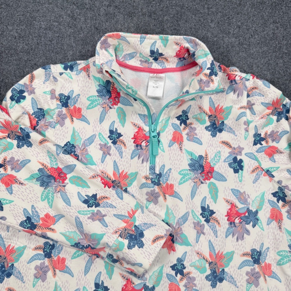 Vera Bradley Floral Quarter Zip Pullover Top XL White Pink Teal 37538-15454XL
